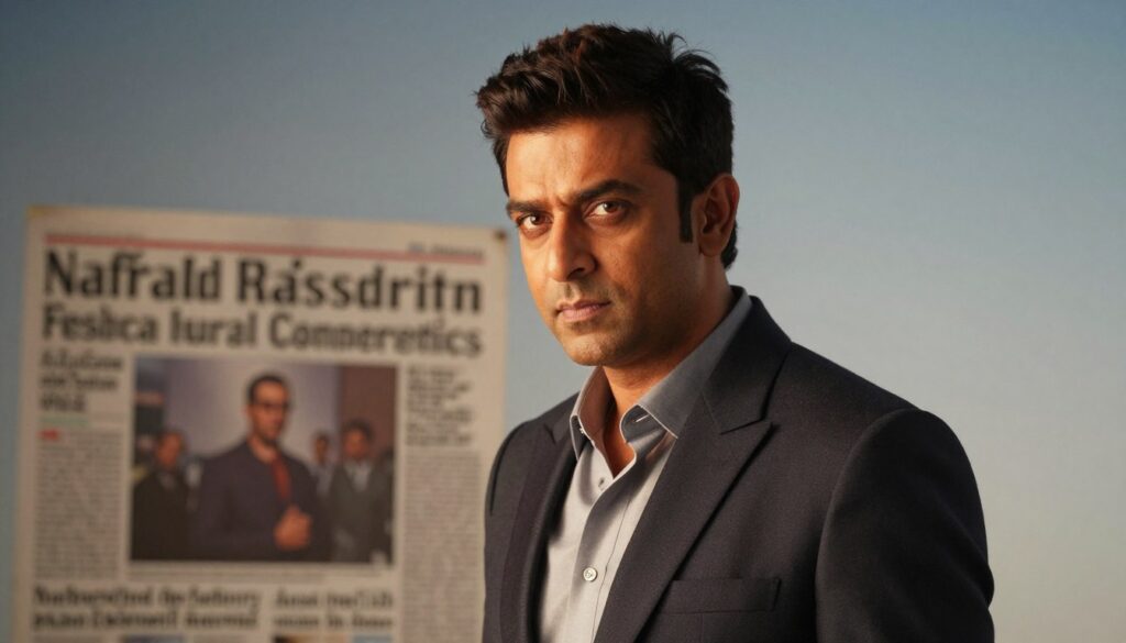 Aamir Khan, dressed in tailored business attire, stands in a softly lit studio, showcasing a contemplative expression as he gazes thoughtfully toward the camera. The foreground features him prominently, with a slight angle that highlights his facial features and the subtle nuances of his expression, indicating reflection on controversies. In the middle ground, blurred images hint at news articles and headlines, emphasizing the theme of public perception without being overly defined. The background is a gradient of gentle blues and grays, evoking a calm yet serious mood, complemented by soft lighting that casts a warm glow on Aamir's face. The overall atmosphere is introspective, encouraging viewers to contemplate the complexities of fame and public scrutiny. Aamir Khan, dressed in tailored business attire, stands in a softly lit studio, showcasing a contemplative expression as he gazes thoughtfully toward the camera. The foreground features him prominently, with a slight angle that highlights his facial features and the subtle nuances of his expression, indicating reflection on controversies. In the middle ground, blurred images hint at news articles and headlines, emphasizing the theme of public perception without being overly defined. The background is a gradient of gentle blues and grays, evoking a calm yet serious mood, complemented by soft lighting that casts a warm glow on Aamir's face. The overall atmosphere is introspective, encouraging viewers to contemplate the complexities of fame and public scrutiny.